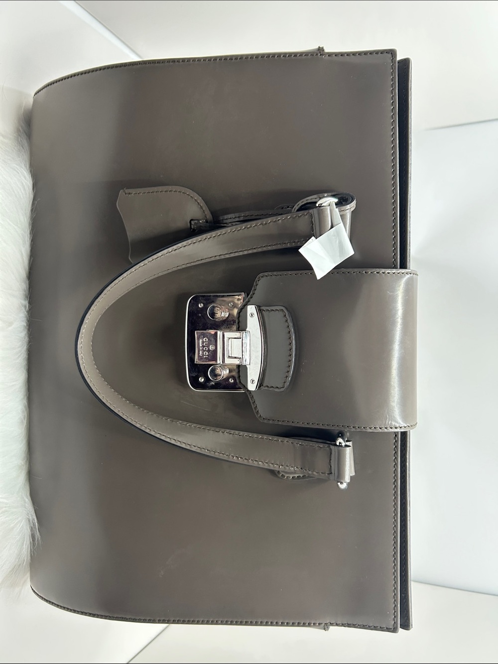Authentic Gucci Padlock Large Grey Leather Tote Business Handbag Per-Owned